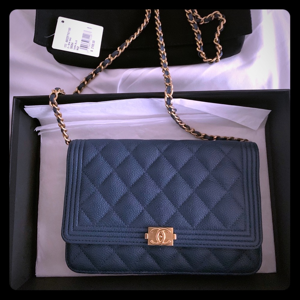 CHANEL bag Blue , Gold Chain/ Strap